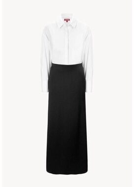 Staud Nile Black Satin Maxi Skirt White Button Down Shirt Combo maxi grown NWT 4